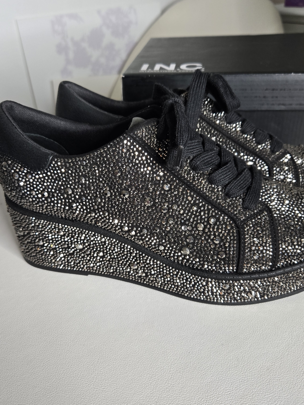 NWT INC Embellished Black Women's Lace-Up Sneakers WOMENS SIZE 8 - Picture 2 of 10